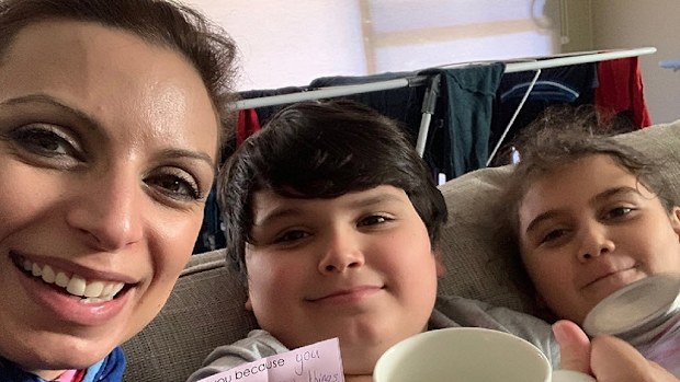 Jo with her son Giovanni, 11, and daughter Caterina, nine.
