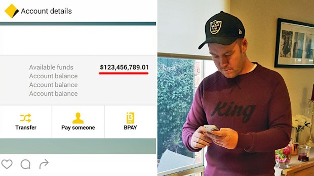 Matthew Pearce, 30, said he had opened the app in November of last year to find the balance of his Netbank Saver account had miraculously risen overnight to $123,456,789.01. (Matthew Pearce)