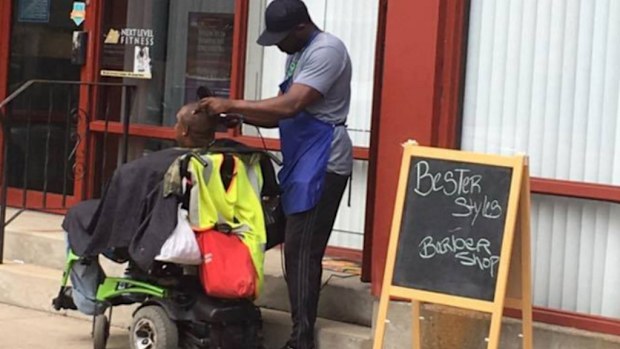 A barber in Massachusetts has gone to extra lengths to cut a handicapped man's hair. (Facebook)