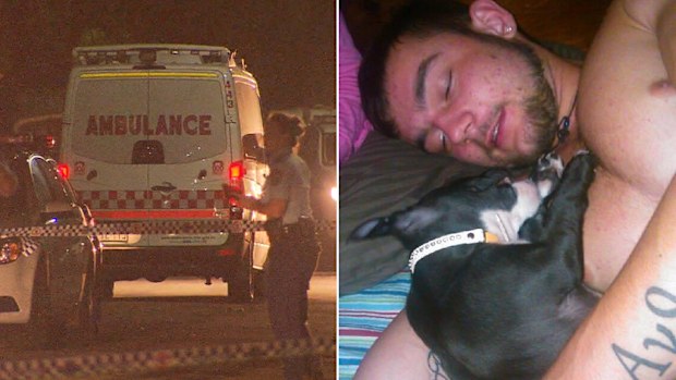 Police and paramedics attend the Mascot crime scene, and a file picture of stabbing victim Alex Bargiatakis. (9NEWS)