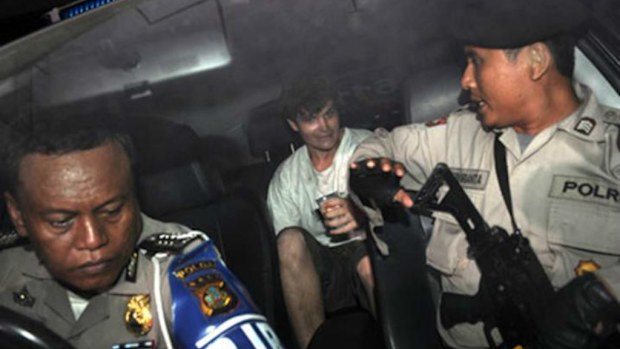 Bali Nine member Scott Rush pictured as he was arrested by Indonesian police. (Supplied)