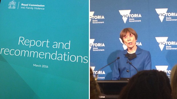 The report and recommendations, and commissioner Marcia Neave. (Twitter @andrew_lund)