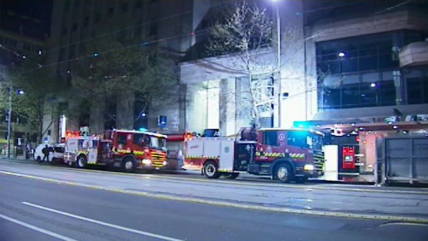 Firefighters have attended a bank in Melbourne's CBD where a burst watermain flooded the first floor. (9NEWS)