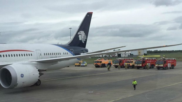 Emergency crews surround the Aeromexico 787 Dreamliner at Shannon Airport.