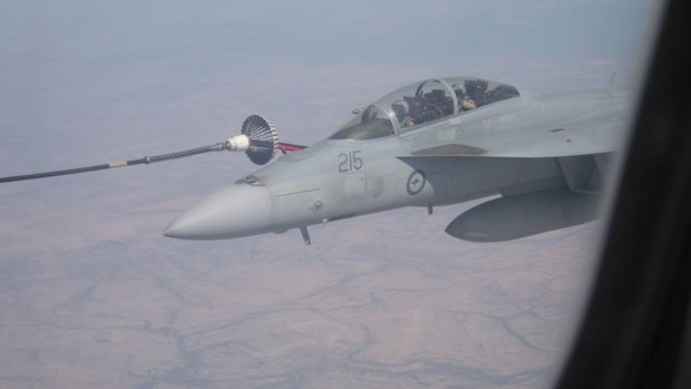 An RAAF Super Hornet flies over Iraq. (AAP)