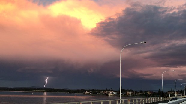 Lightning striking in Forster, NSW. (Michaela Bailey)
