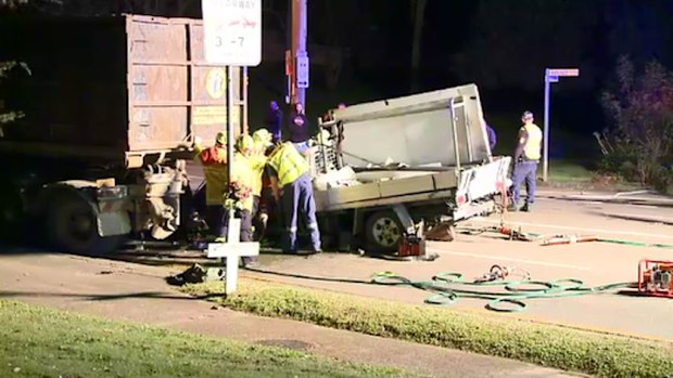 The 35-year-old man  ploughed into the back of a garbage truck this morning. (9NEWS)