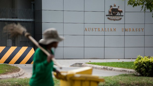 The Australian Embassy in Phnom Penh where, after months of negotiations, Australia and Cambodia look set to agree on a deal which will see 1000 refugees transferred from Australia to Cambodia. (Photo by Omar Havana/Getty Images)