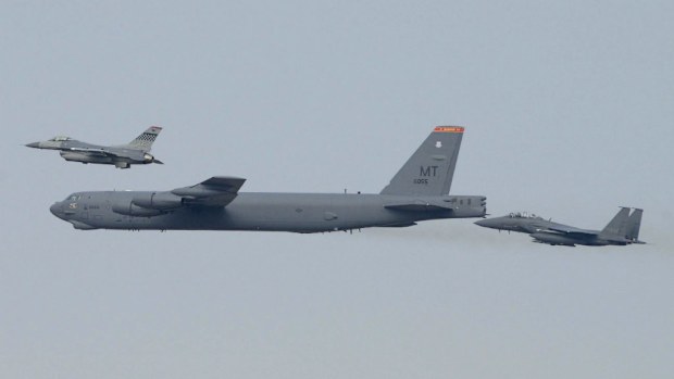 A US bomber has flown over South Korea in a show of force against North Korea. (US Air Force)