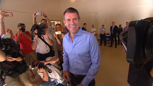 Premier Mike Baird at a campaign stop today. (9NEWS)