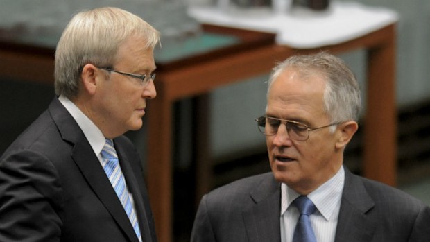 Kevin Rudd and Malcolm Turnbull speak in parliament in 2011. (AAP)