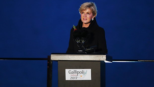 Julie Bishop delivers her address in Gallipoli. (AAP)