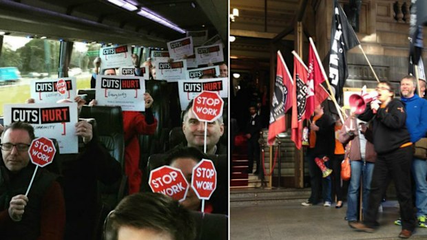 Striking workers from the Community and Public Sector Union are joined in solidarity by the Victorian Trades Hall Council. (Twitter, @CPSUnion)