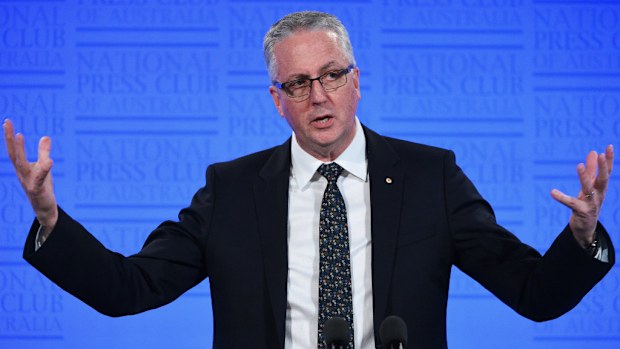 ABC boss Mark Scott speaks in Canberra today. (AAP)