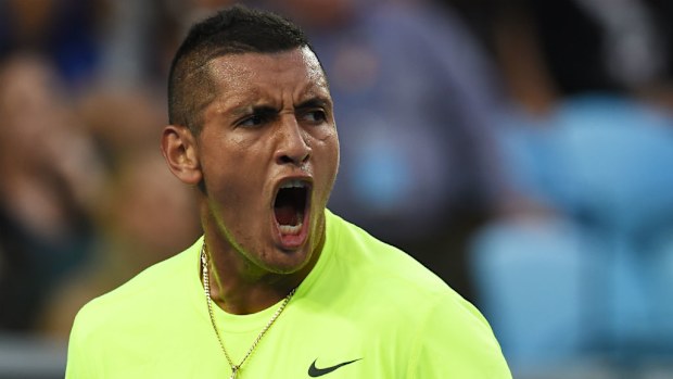 Australia's Nick Kyrgios gets vocal during his third round win at the Australian Open. (AAP)
