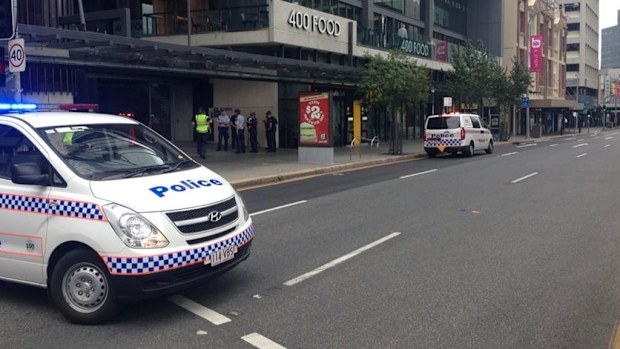 Police were called by a member of the public about a suspicious package on George Street in Brisbane's CBD. (Joel Dry, 9NEWS)