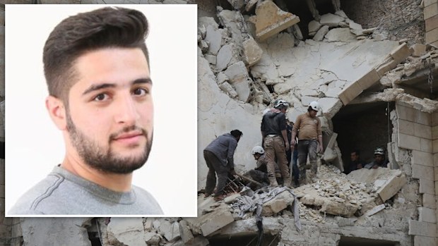 Khaled Khatib (inset) and some of the White Helmets. (Twitter, AFP) 