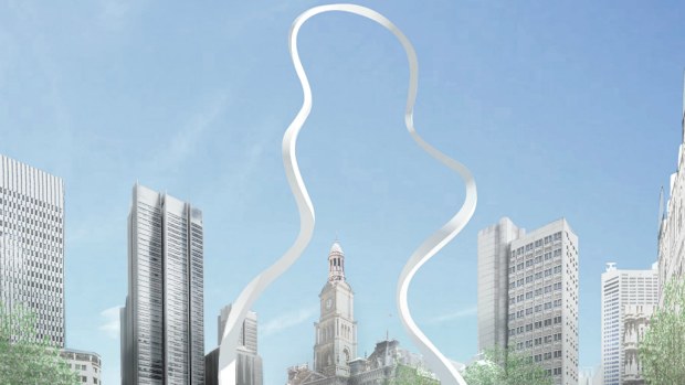 An artist's impression of the $3.5 million Cloud Arch, by Junya Ishigami, which will tower over Town Hall in Sydney.