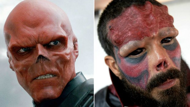 Even the real Red Skull can't believe what Venezuelan Henry Damon has done to his face. (Supplied/Getty)