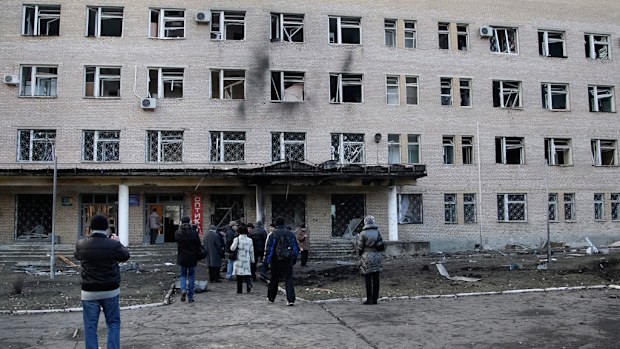 Rocket fire has killed five people near a hospital in Ukraine. (AAP)