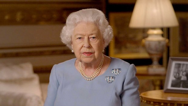 Queen Elizabeth II during her address to the nation and the Commonwealth on the 75th anniversary of VE Day. 