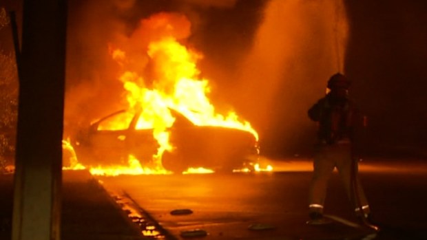A car in Adelaide was set on fire. (9NEWS)