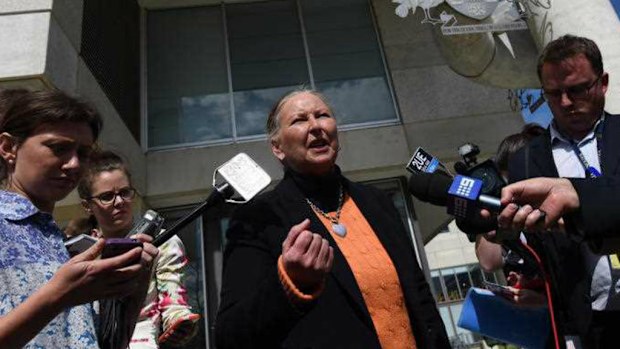 Lyn Slipper, Peter Slipper's first wife speaks outside the Magistrates Court in Canberra. (AAP)