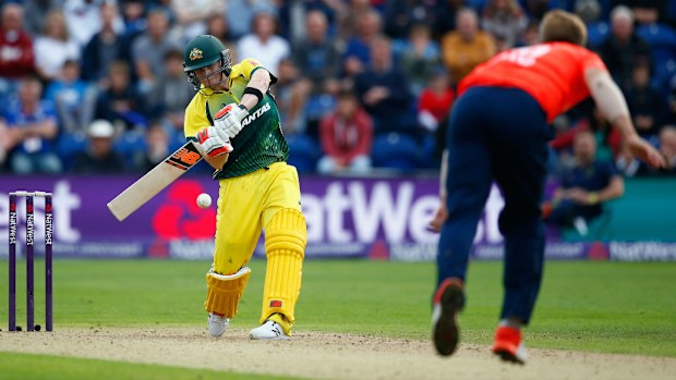 David Willey of England bowls to Steve Smith of Australia. (Getty)