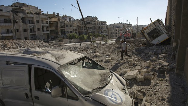 At least 45 civilians, including children, were killed in the latest air strike in Aleppo. (AFP)