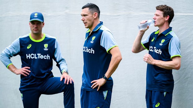 Alex Carey and Scott Boland at Australia's Test Squad nets session.