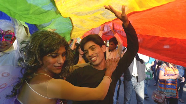 Members and supporters of India's LGBTIQ community have marched through New Delhi in support of gay rights. (Getty)