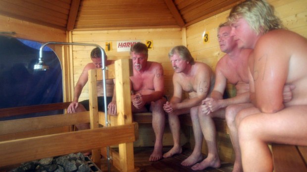 Men compete in the Sauna World Championships in Finland in 2006. (AAP)