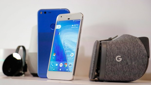 Google Pixel phones are displayed next to other gadgets. (AAP)