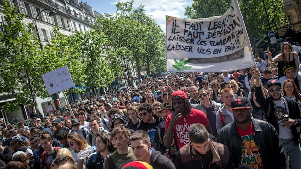 Pro-cannabis protesters march in Paris. (AFP)