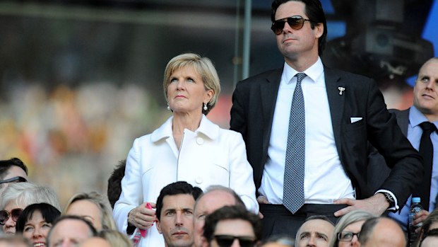 Julie Bishop watches the Virgin Australia PR scare unfolding, prompting her bodyguard to "reach for his gun". (AAP)