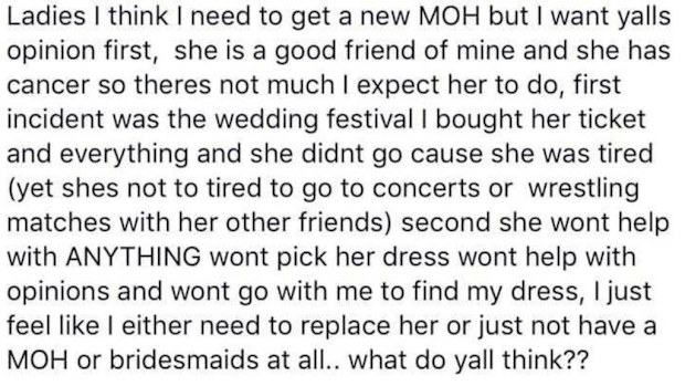 Says that she 'won't help with ANYTHING'
