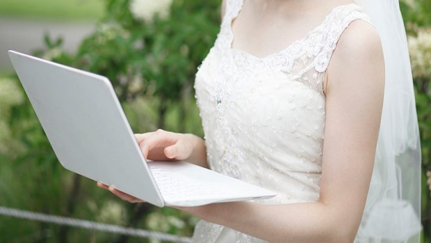 Bride on computer