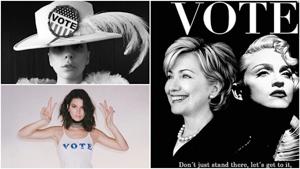 Madonna (right) has led the slew of celebrities pledging their support for Hillary Clinton hours before the US Presidential Election. (Instagram)