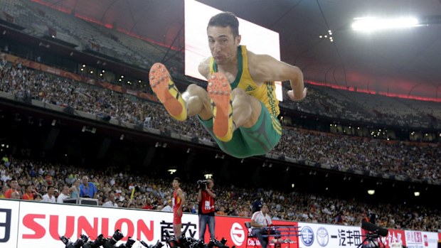 Australian long jumper Fabrice Lapierre in action in Beijing.