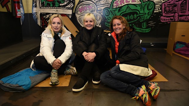 Blackmores CEO Christine Holgate, Rams CEO Martine Jager and former Best and Less CEO Holly Kramer at Luna Park. (AAP)