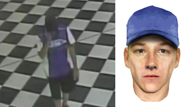 Security vision of the man, and a police mock-up of what the thief looks like. (Victoria Police)