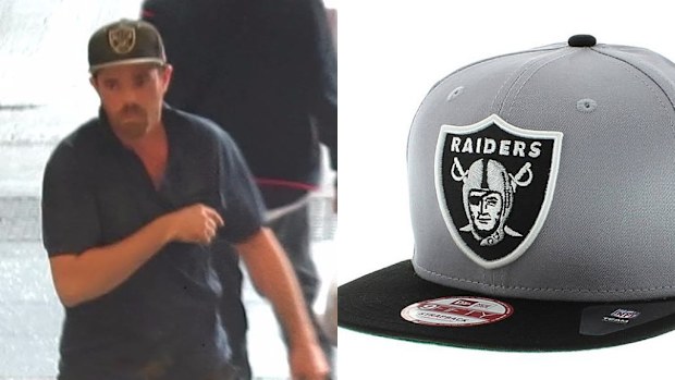 CCTV captured the man (left) police wish to speak to, wearing a distinct baseball cap. (NSW Police)