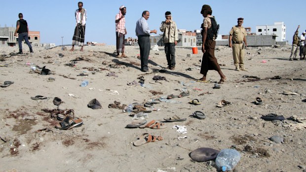 Debris is strewn across the ground after the explosion. (AFP)