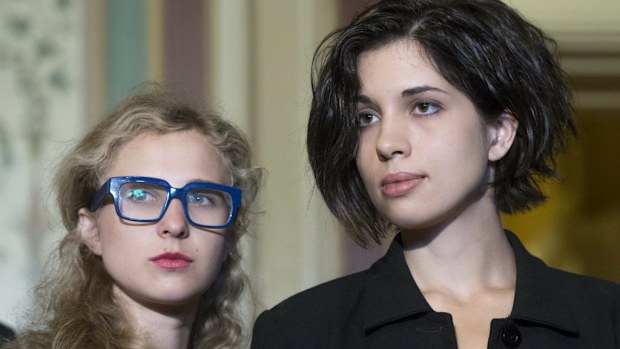 Pussy Riot members Nadya Tolokonnikova (R) and Maria Alyokhina (L). (AAP)