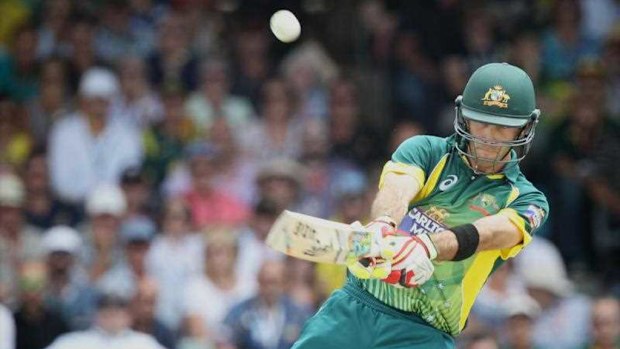 Glenn Maxwell  plays a shot during the Final of the One Day International Tri-Series between Australia and England at the WACA, Perth. (AAP)