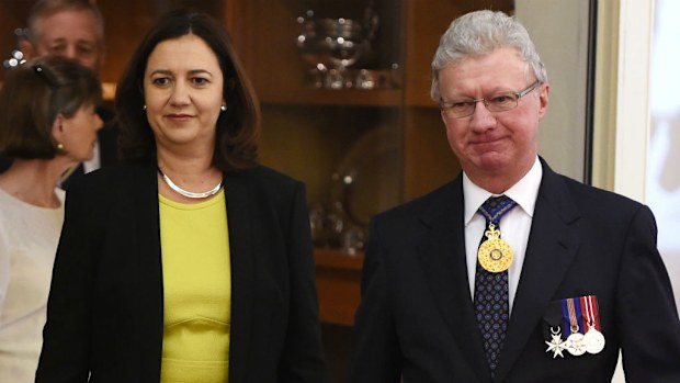 Labor leader Annastacia Palaszczuk and Queensland Governor Paul de Jersey. (AAP)