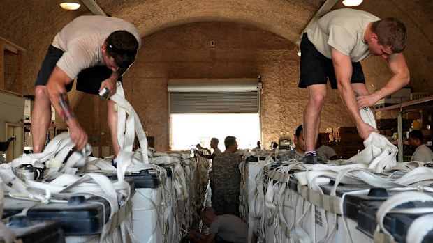 US troops prepare for a humanitarian aid drop in northern Iraq earlier this month. (EPA/SHAWN NICKEL / US AIR FORCE)