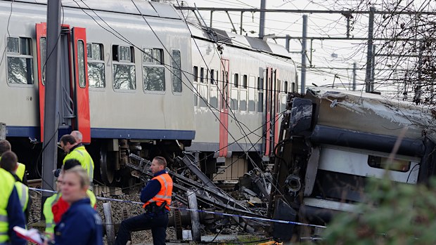 A person is dead after a train derailed near Brussels overnight. (AAP)