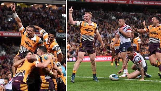 The Broncos celebrated their preliminary final win. (AAP)