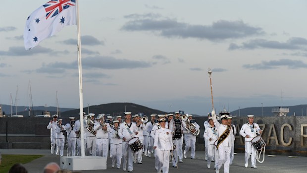 The Australian navy band played at the Anzac commemoration in Albany. (AAP)